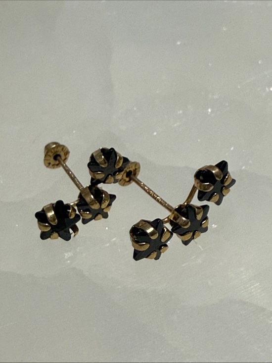 Jewelry - 10k Gold and Black Zirconia Star Stud Drop Earrings - Women Jewelry